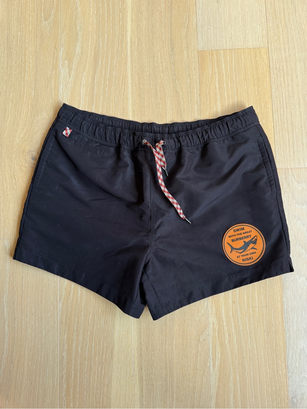 Burberry Black Swim Shorts with Orange Patch